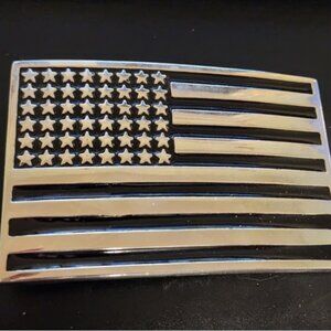 Large American Flag Belt Buckle/ Silver Star/ 2004